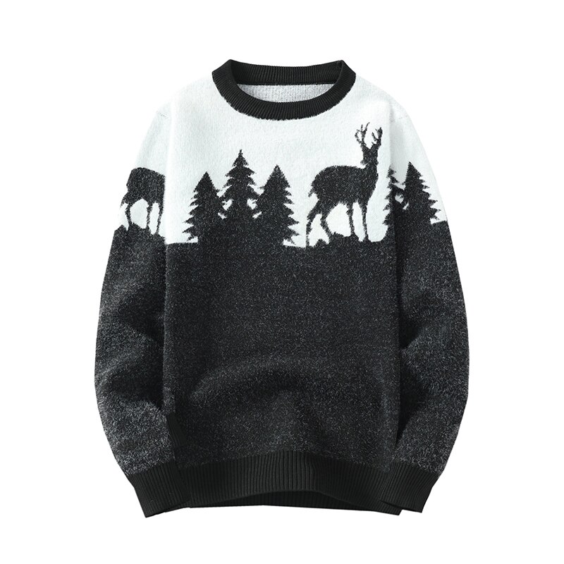 Men O-neck Sweater Slim Long Sleeve Pullovers Deer Patterned Autumn Korean Style Fashion Mens Classical Sweaters